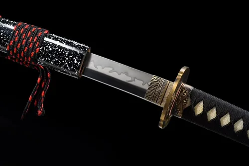 Vista 8 de 41'' Handmade Japanese Katana Sword T10 Steel — Clay-Tempered Dragon-Claw Hamon, Hand-Polished Blade, Pure Copper Engraved Mountings, Real Rayskin