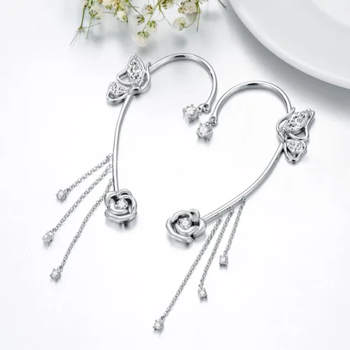 Vista 2 de Aretes de mariposa para mujer, de plata de ley, con diamantes de imitación, sin perforar, con clips de mariposa para mujer, Plata, Circonia cúbica