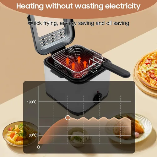 Vista 5 de Freidora eléctrica de acero inoxidable de 2.5 litros con canasta, Freidora Electrica Deaceite, tapa extraíble, temperatura ajustable con ventana