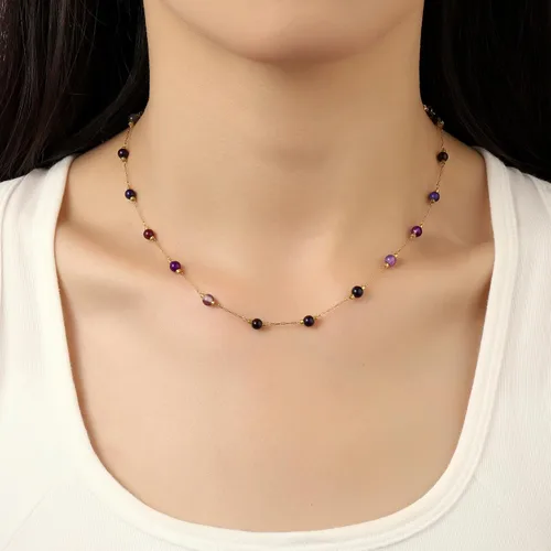 Vista 76 de Gargantilla con cuentas para mujer, chapada en oro de 18 quilates, gargantilla delicada para mujer