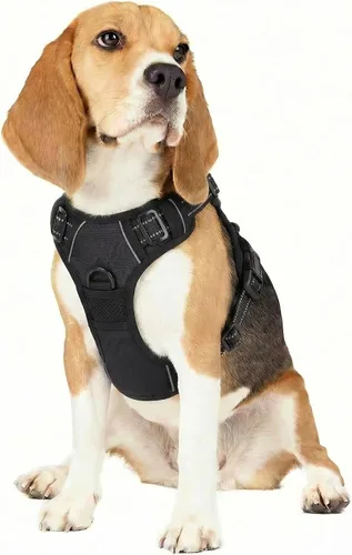 Vista 11 de Funfox Arnés para perro sin tirones, arnés ajustable para mascotas, color negro, S con asa, 2 clips para correa para caminar diariamente, fácil