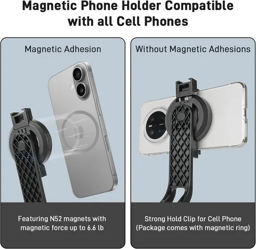 Vista 4 de WOVTE Trípode magnético para selfie stick con 2 luces LED, trípode de 52 pulgadas para iPhone con control remoto recargable, palo selfie portátil