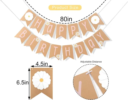 Vista 2 de Cartel de feliz cumpleaños de margaritas, tema de flores silvestres, decoración de primer cumpleaños
