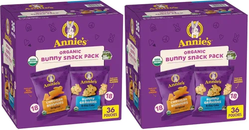 Vista 7 de Annie's Organic Snack Pack, Galletas de Queso Cheddar y Galletas de Pastel de Cumpleaños con Conejos, 36 Unidades, 36 oz