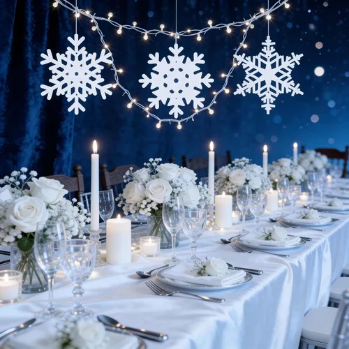 Vista 6 de 12 piezas copos de nieve de invierno para decoración de cumpleaños – Navidad colgante blanco fiesta suministros de decoración