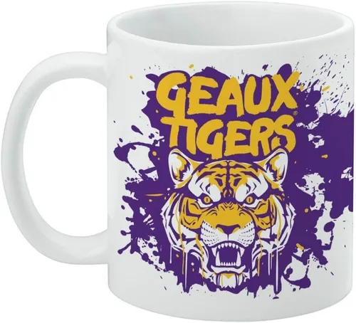 Vista 3 de Geaux Tigers Graffiti - Taza de café de cerámica, novedosa taza de regalo para café, té y bebidas calientes, 11 onzas, color blanco