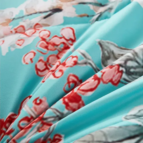 Vista 9 de Juego de edredón de cama tamaño Queen con estampado floral, color azul verdoso, juego de ropa de cama de estilo rústico francés, juego de edredón