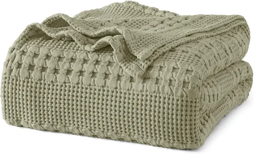 Vista 35 de PHF Manta ligera de punto gofre 100% algodón para cama, King, color blanco 02 Blanco