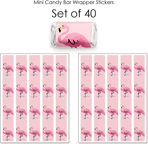 Vista 3 de Big Dot of Happiness Pink Flamingo - Mini pegatinas de barra de caramelo - Fiesta de verano tropical pequeños favores - 40