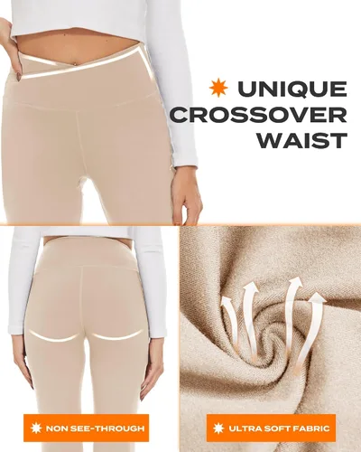 Vista 108 de TNNZEET Leggings acampanados negros para mujer, pantalones de yoga cruzados con bolsillos, corte de bota, leggings acampanados