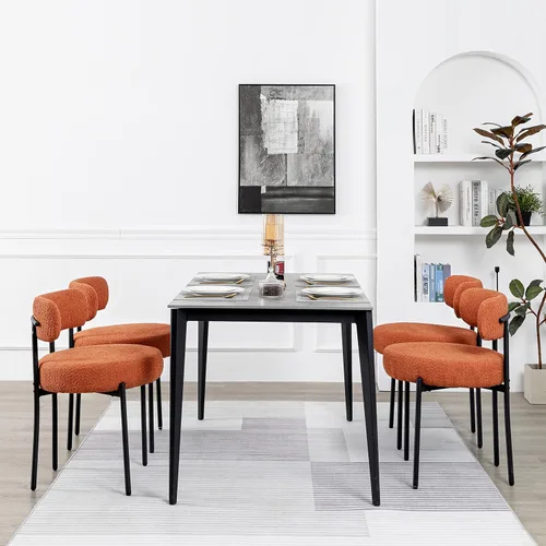 Vista 30 de DYHOME - Juego de 2 sillas de comedor de bouclé negro, sillas de cocina modernas de mediados de siglo con respaldo curvo y patas de metal, sillas