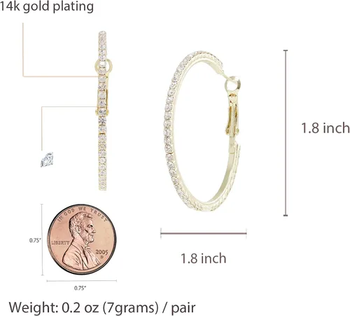 Vista 2 de Aretes circulares ovalados grandes exagerados con circonita chapada en 14 quilates, forma geométrica con aguja de plata S925 para mujeres y niñas
