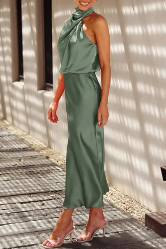 Vista 7 de PRETTYGARDEN Women's Summer Satin Maxi Cocktail Dress Verde militar
