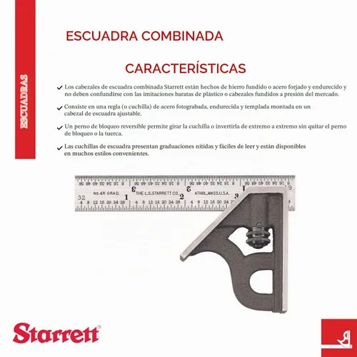 Vista 2 de Starrett Cuadrado combinado de acero con cabeza cuadrada, longitud de hoja