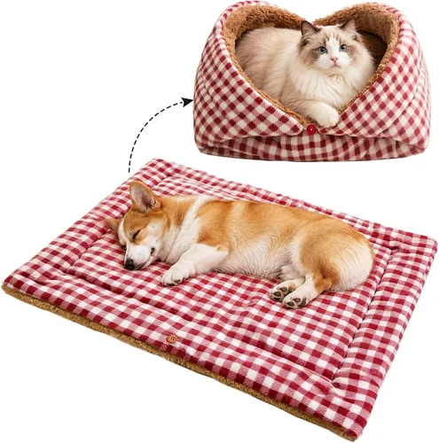 Vista 11 de Cama para gatos para interiores, autocalentable, cama para gatos, camas Rojo