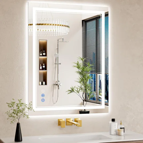 Vista 20 de Espejo de baño LED de 22 x 30 pulgadas con luces, antiniebla, retroiluminado + luz frontal, regulable, espejo de tocador LED para pared, espejo