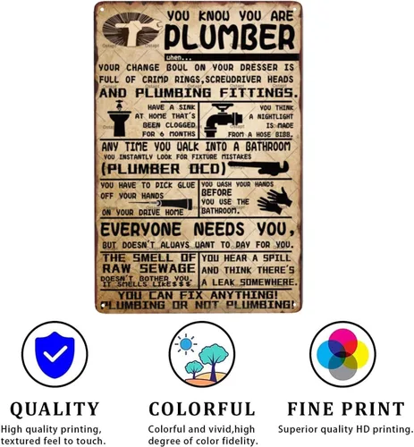 Vista 4 de Decoración de pared retro de plomería con texto en inglés «You Know You Are A Plumber Metal Tin Signs», póster divertido para cocina, baño, baño