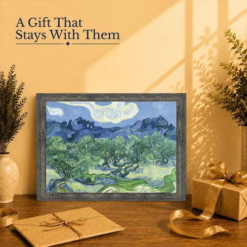 Vista 2 de Vincent Van Gogh - Impresión artística enmarcada de olivos para decoración del hogar, 11 x 14, 2438 Barnwood