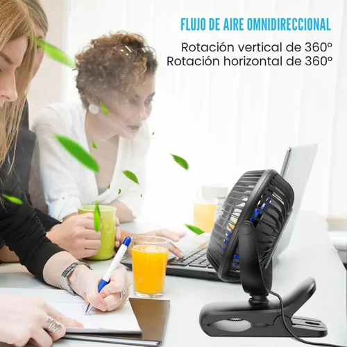 Vista 5 de BESKAR Ventilador de clip alimentado por USB, ventilador portátil de 6 pulgadas con cable, 3 velocidades de flujo de aire fuerte, ventilador pequeño
