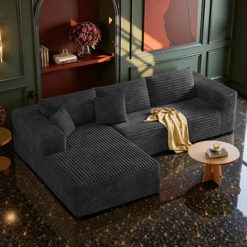 Vista 21 de MoonSpeak - Sofá seccional deshuesado de 133 pulgadas para sala de estar Sofá modular en forma de L, asiento profundo, pana suave, sin montaje