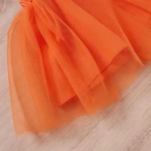 Vista 3 de Disfraz de Halloween para bebé niña con volantes de manga larga con fantasma de calabaza + falda tutú de tul, calentador de piernas + diadema