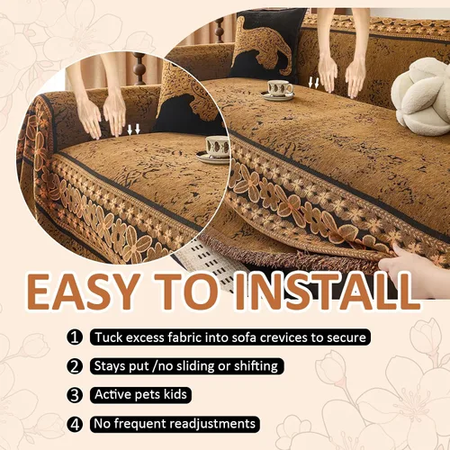 Vista 3 de STACYPIK Funda de sofá retro floral para sofá seccional, funda de sofá de felpilla gruesa jacquard para sofá de 2 cojines, fundas de sofá con borlas