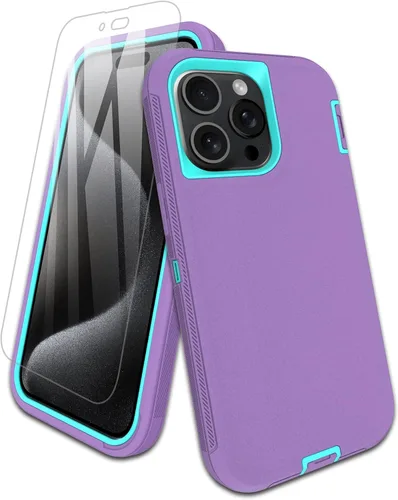 Vista 9 de Funda para iPhone 15 Pro con protector de pantalla de vidrio templado, protección contra caídas de 16 pies, con cubierta de puerto a prueba