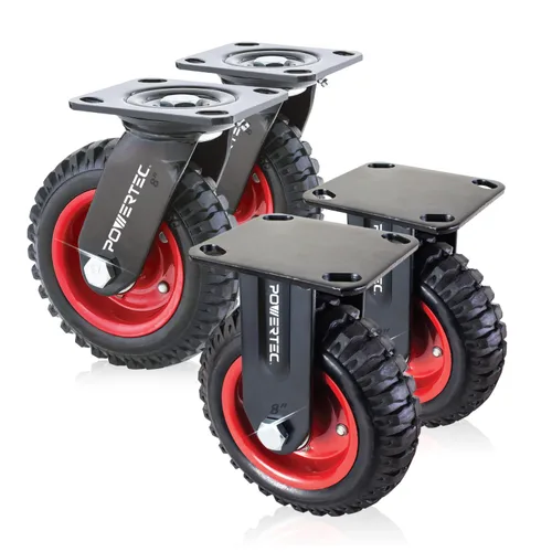 Vista 8 de POWERTEC Ruedas giratorias de 6 pulgadas, ruedas de placa fija resistentes con banda de rodadura de goma para banco de trabajo, carrito, carro