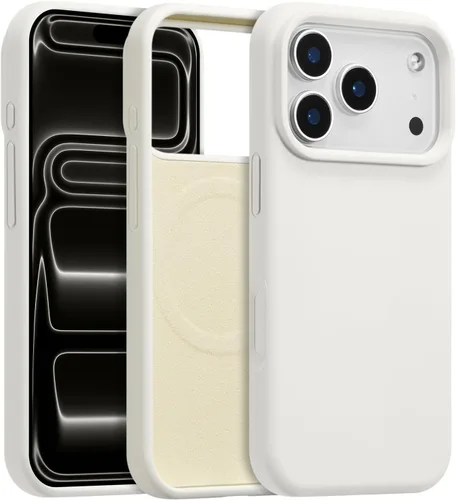 Vista 100 de Funda magnética de silicona para iPhone 13 Pro, color blanco antiguo [Compatible con Magsafe] [Forro de microfibra suave antiarañazos], funda