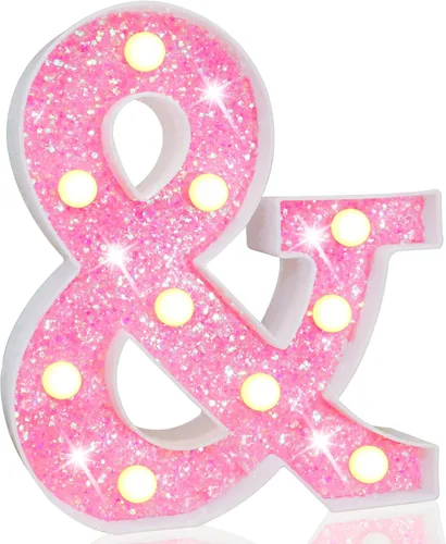 Vista 28 de Pooqla Luces de números de marquesina, números de luz rosa para niñas de 10.º cumpleaños, funciona con pilas, luz nocturna de número con purpurina