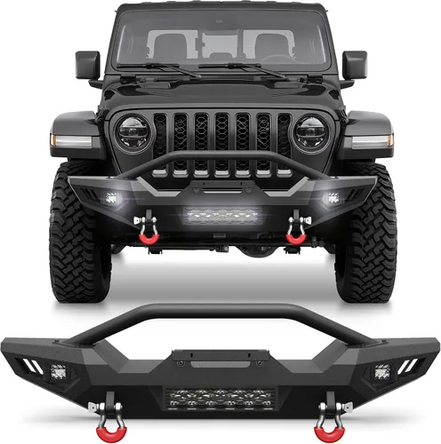 Vista 9 de Parachoques delantero compatible con Jeep Wrangler JK JL y Gladiator JT 2007-2025, parachoques de ancho completo todoterreno con placa