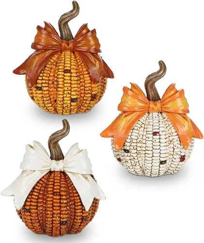 Vista 18 de Briful - Racimo de calabaza de maíz de resina, decoración de otoño de una Calabaza adjunta 3 en 1