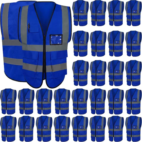 Vista 9 de Leumoi Paquete de 30 chalecos de seguridad reflectantes con bolsillos y cremallera de alta visibilidad para mujeres y hombres para el trabajo