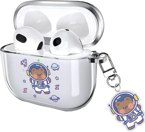 Vista 15 de Funda para AirPods 4 2024 con mosquetón de llavero, funda transparente para AirPods 4, diseño de anime, funda suave con adornos para niños, niñas