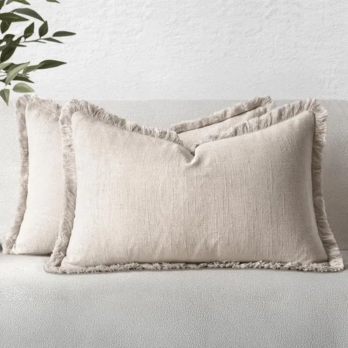 Vista 56 de MIULEE Juego de 2 fundas de almohada decorativas de lino neutro con flecos, fundas de cojín de estilo bohemio con borlas para sofá, cama, sala