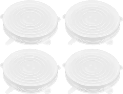Vista 9 de Paquete de 4 tapas elásticas de silicona reutilizables de 4.5 pulgadas, fundas de silicona para almacenamiento de alimentos, tapas elásticas