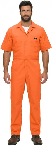 Vista 11 de Natural Uniforms Overol de manga corta con cremallera para hombre, resistente a las manchas y a las arrugas (negro, talla XS)