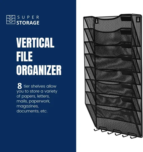 Vista 2 de Flexzion Organizador de archivos de pared, soporte de malla para colgar archivos, revisteros, organizador de archivos colgante de metal, multiusos