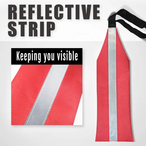 Vista 3 de Anley Banderas de viaje rojas de seguridad para kayak con tira reflectante, bandera de advertencia para canoas, barcos, SUP, camiones, remolques