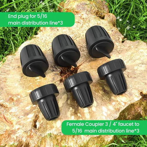 Vista 5 de Bonviee Piezas de riego por goteo para línea principal de 5/16 pulgadas (paquete de 6) - 3 adaptadores de rosca de manguera hembra de PVC
