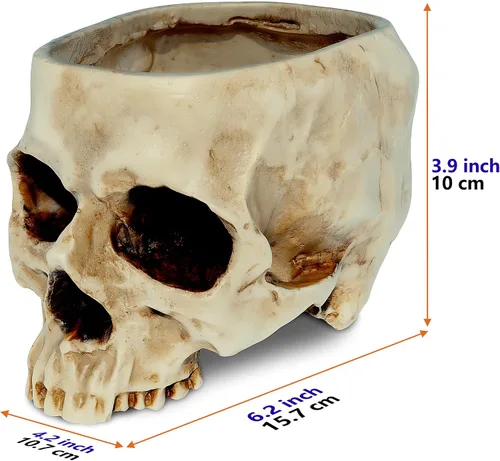 Vista 2 de READAEER Maceta de Calavera con Orificio de Drenaje, Maceta de Flores en Forma de Calavera de Resina/Tazón para Dulces, Decoración Gótica