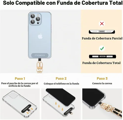 Vista 4 de MoKo Correa cruzada de cadena para teléfono con correa de muñeca y parches Universal Phone Chain for iPhone, Samsung, Most Smartphones, Neck Strap