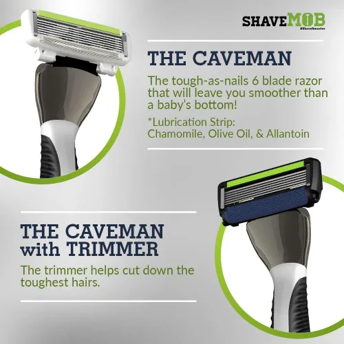 Vista 6 de ShaveMOB Kit de maquinilla de afeitar para hombre de 6 cuchillas (mango de cabeza flexible con 4 repuestos) (sin recortadora) - The Caveman Shaving