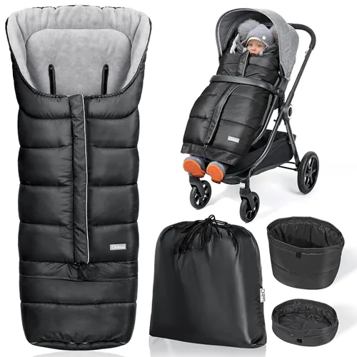 Vista 17 de Orzbow - Saco de dormir cálido universal para cochecito, saco para clima frío, piecera impermeable para niños pequeños (negro, grande) Ultra-Plush