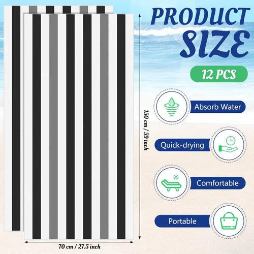Vista 2 de Xinnun Juego de 12 toallas de baño, toallas de playa, de gran tamaño, 28 x 60 pulgadas, altamente absorbentes, para adultos y niños, para natación