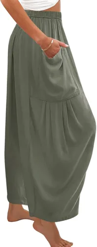 Vista 2 de Yanekop Pantalones de pierna ancha de cintura alta para mujer, holgados, casuales, de lino, palazzo, pantalones de descanso, pantalones de playa