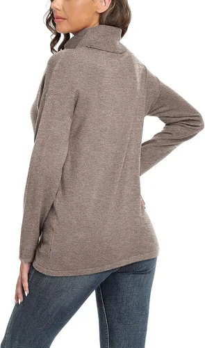 Vista 3 de VIISHOW Suéter de cuello alto para mujer, de manga larga, acogedor, cálido, casual, ligero, suave, sin botones