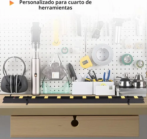 Vista 6 de Regleta larga de 10 tomas con protector contra sobretensiones, regleta de alimentación de metal industrial resistente de 6 pies, montable en pared