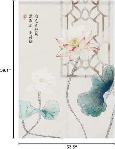 Vista 5 de Noren - Cortinas japonesas de lino y algodón, para puerta, diseño de loto rosa, 33 x 59 pulgadas