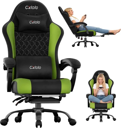 Vista 13 de Czlolo Silla de juegos grande y alta de tela con reposapiés extendido